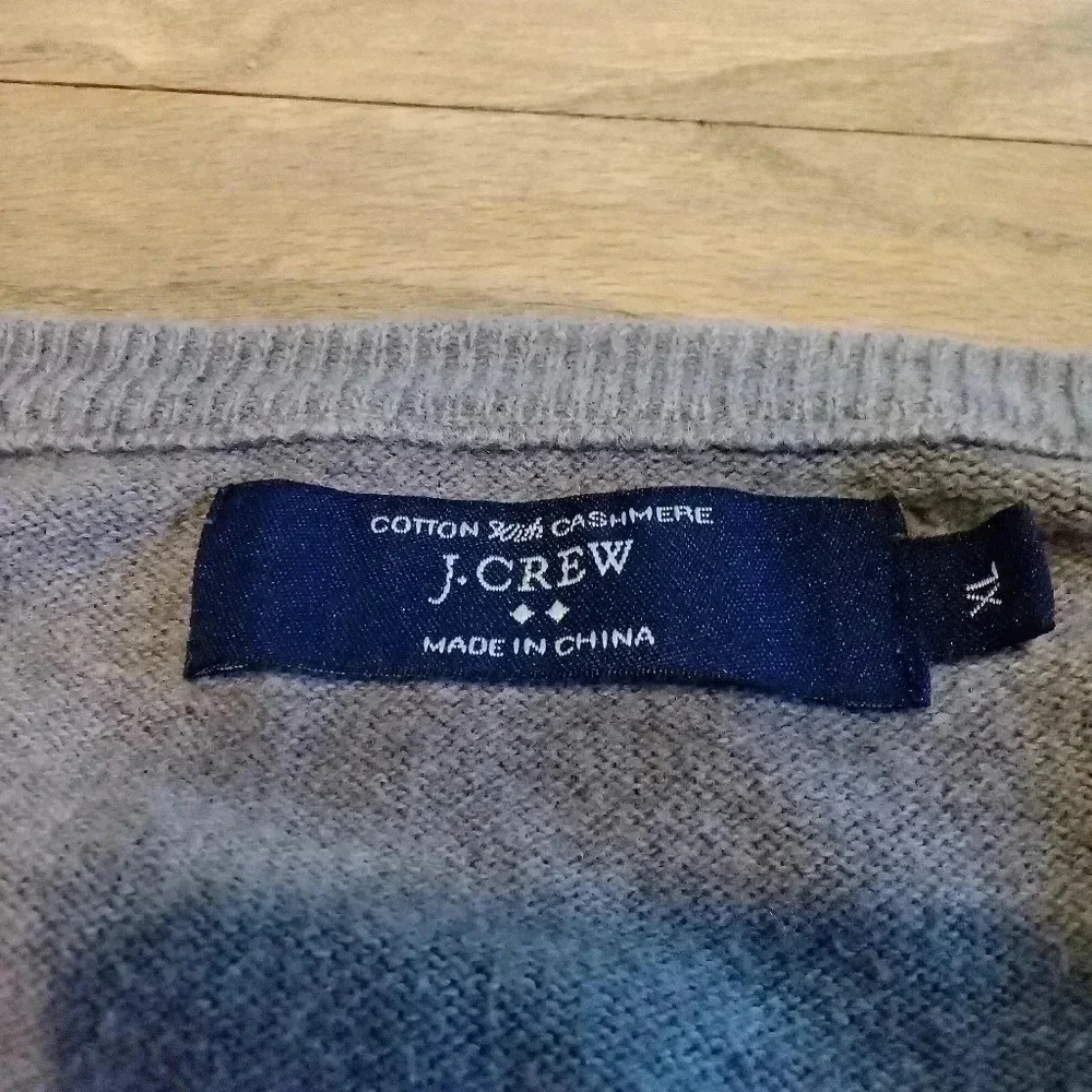 J. Crew Cashmere Cotton Lightweight Tan Light Brown Minimalist V Neck Sweater XL